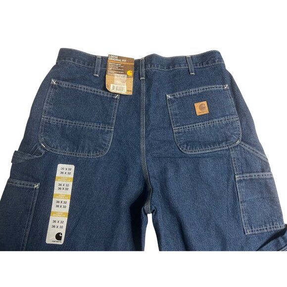 Carhartt Loose Fit Original Dungaree Denim Jeans Work Pants Darkstone Size 36x32 - Picture 2 of 8